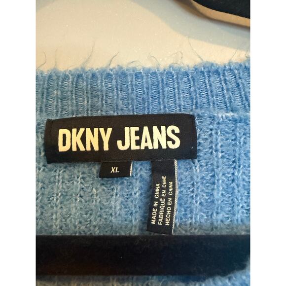 DKNY Jeans Light Blue Button-Sleeve Ribbed Knit Sweater — XL - Picture 3 of 5